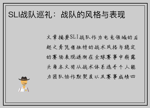 SLI战队巡礼：战队的风格与表现